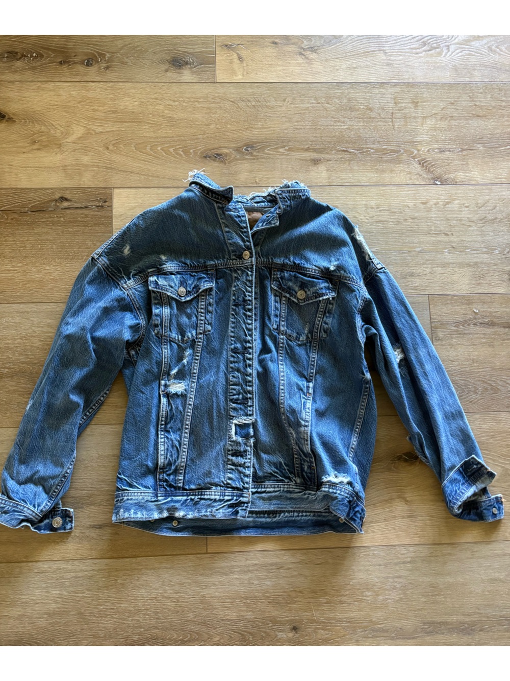 American Eagle Outfitters Light Blue Distressed Denim Jacket